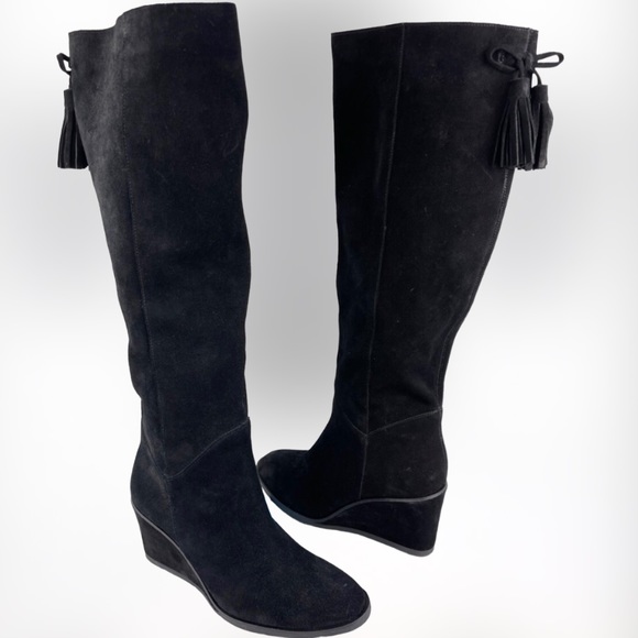 NWOT Antonio Melani Maesyn Tall Suede Wedge Boots with Tassels Size 9 - Picture 2 of 9